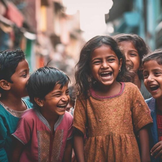 happy young poor kids from on Indian streets